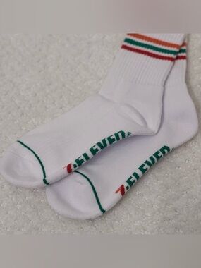 7 Eleven Half Crew Socks NEW Orange green red stripe OS 7-11 seven eleven logo